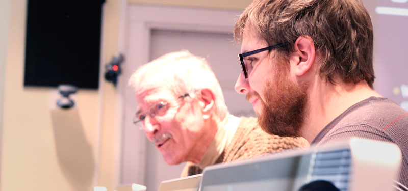 Andrew Douglass (right) is one of three fellows with Code for America who have been meeting with representatives from Charlotte citizen's groups, government agencies, non-profit organizations and corporations since early February.